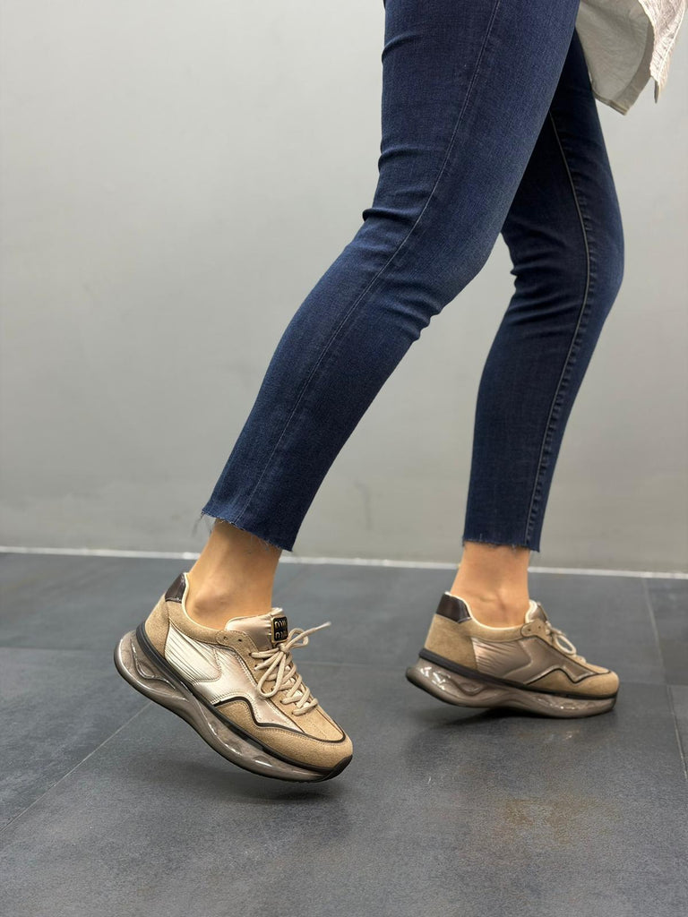 Jelly Krem Paraşüt  Kumaş Kadın Spor Ayakkabı