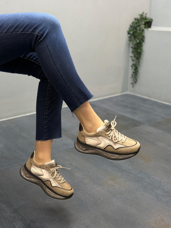 Jelly Krem Paraşüt  Kumaş Kadın Spor Ayakkabı