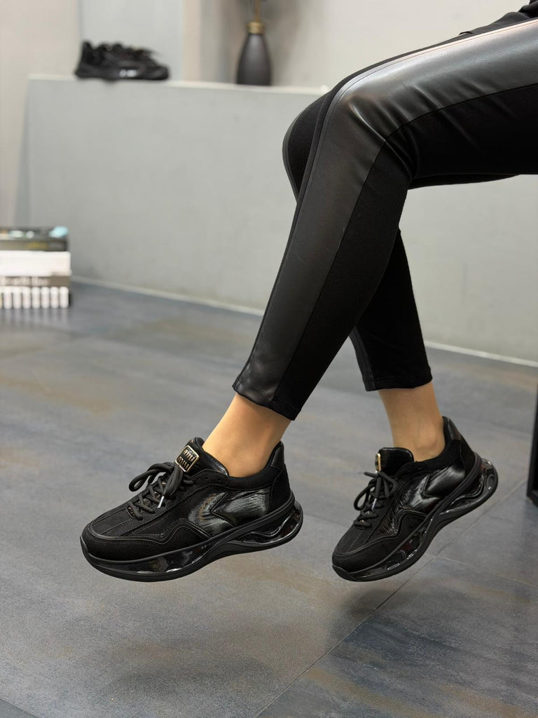 Jelly Siyah Paraşüt  Kumaş Kadın Spor Ayakkabı