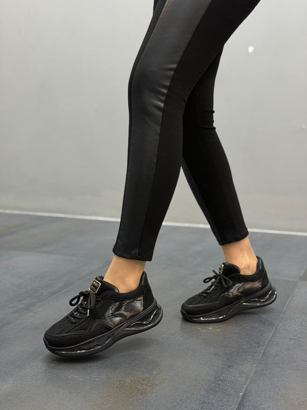 Jelly Siyah Paraşüt  Kumaş Kadın Spor Ayakkabı