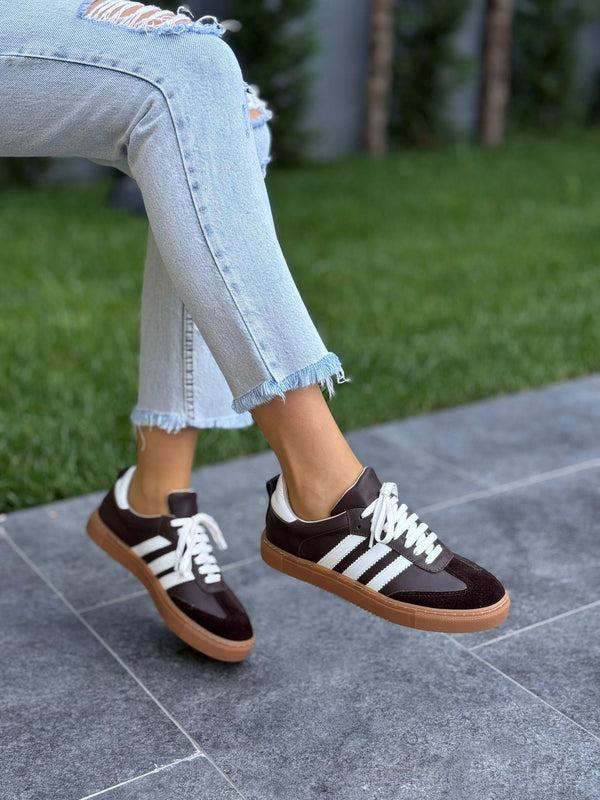 Kahve  Beyaz Deri Kadın Günlük Ayakkabı