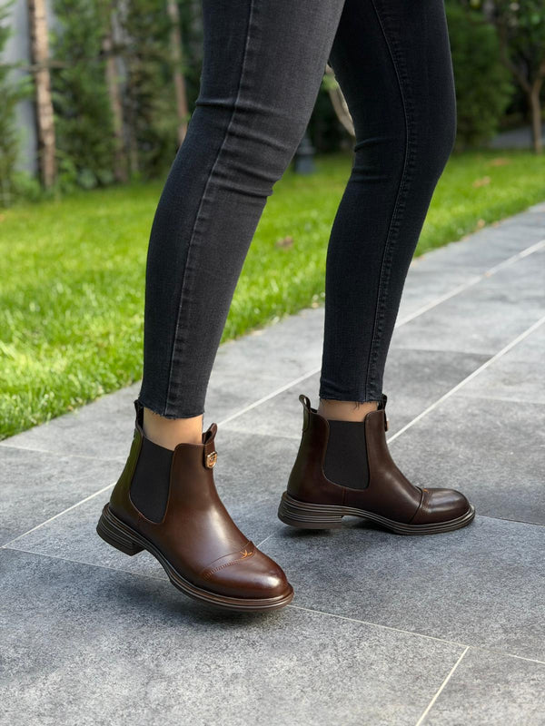 Kahve Cilt Lastikli Kadın Günlük Bot