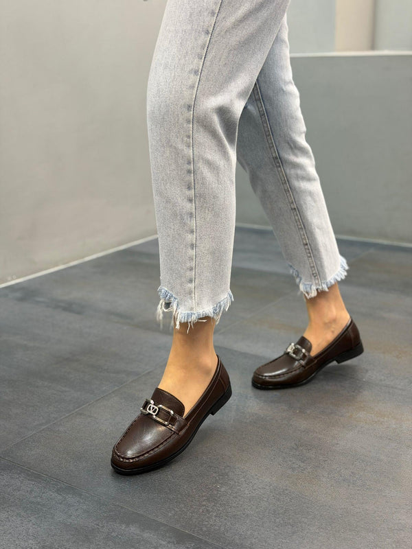 Kahve Cilt Tokalı Kadın Günlük Babet