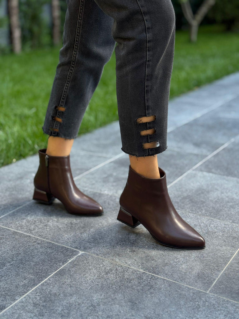 Kahve Cilt Topuklu Kadın Günlük Bot