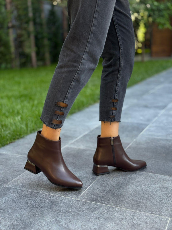 Kahve Cilt Topuklu Kadın Günlük Bot