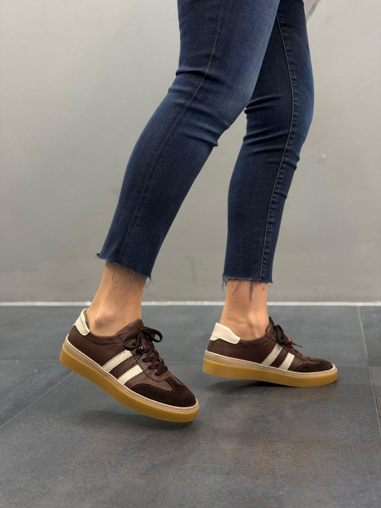 Kahve Deri Bağcıklı Kadın Günlük Spor