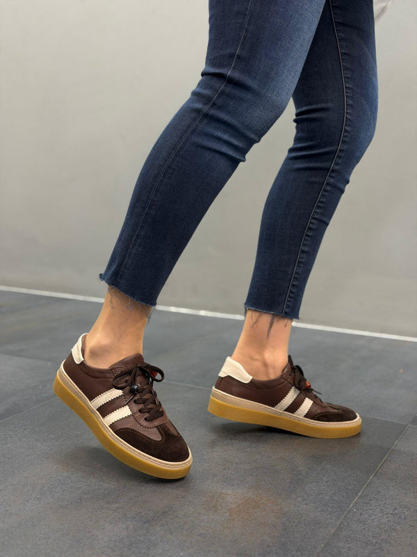 Kahve Deri Bağcıklı Kadın Günlük Spor