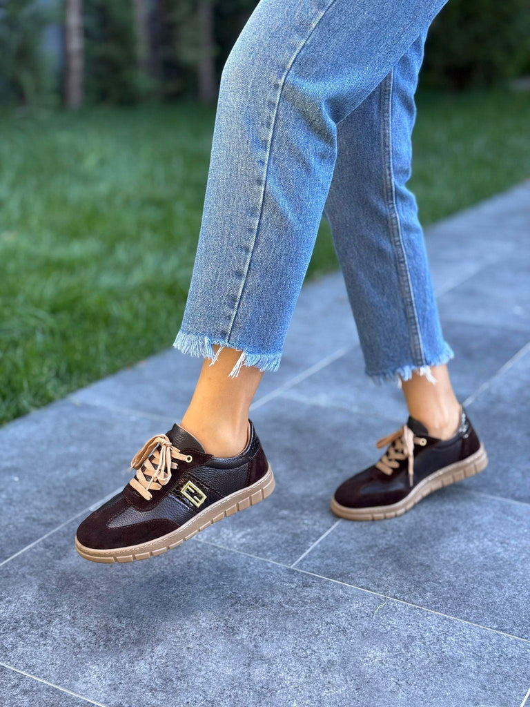 Kahve Deri Ortopedik Kadın Günlük Ayakkabı