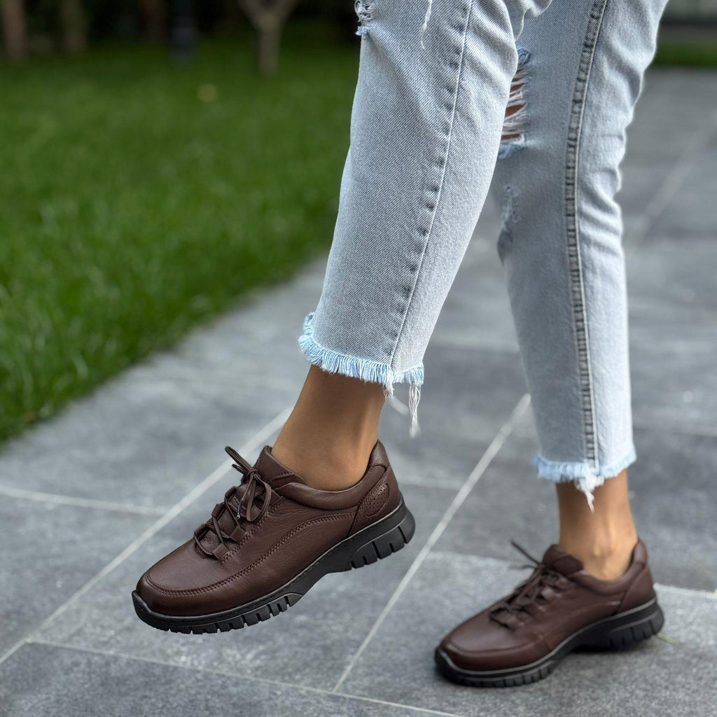 Kahve Deri Ortopedik Kadın Günlük Ayakkabı