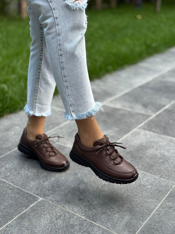 Kahve Deri Ortopedik Kadın Günlük Ayakkabı