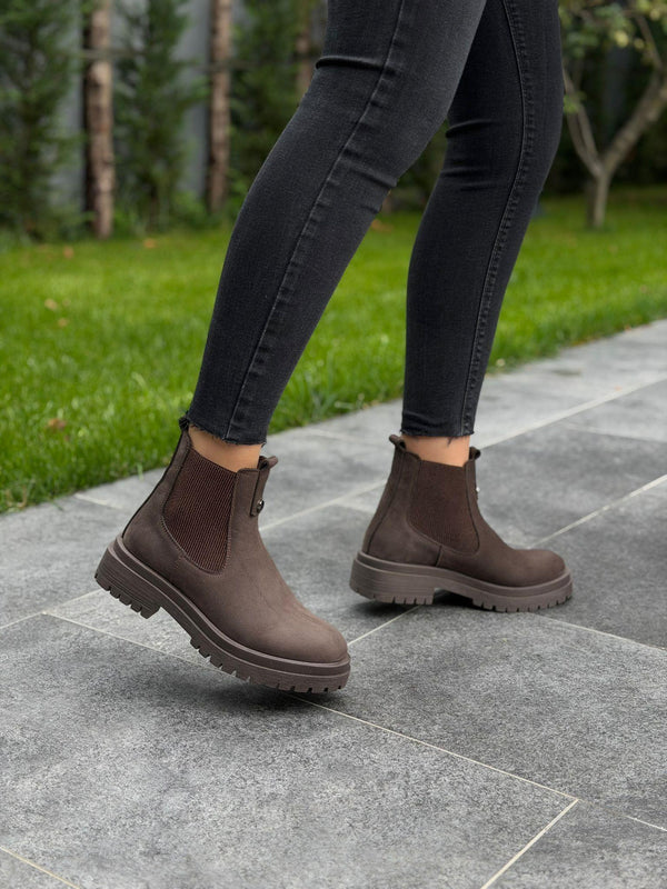 Kahve Floter Deri Lastikli Kadın Günlük Bot