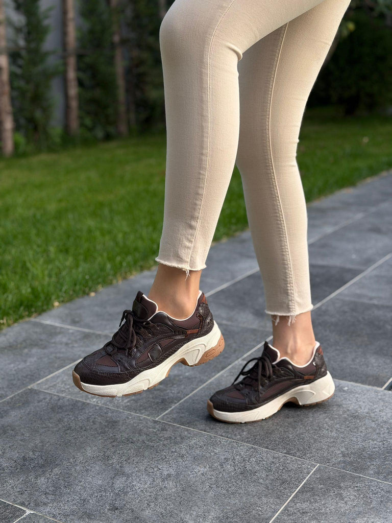 Kahve Kroko Bağcıklı Kadın Günlük Spor