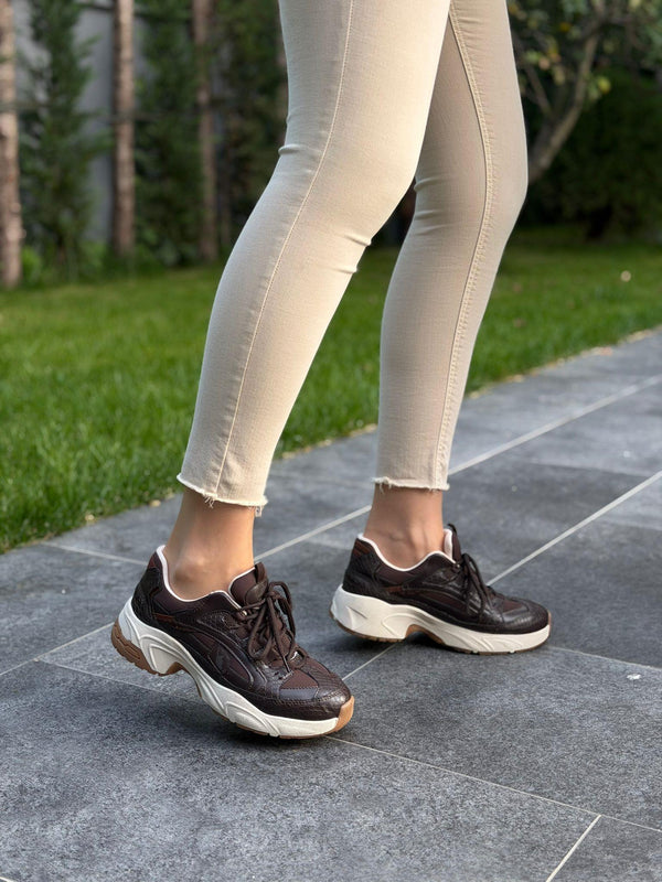 Kahve Kroko Bağcıklı Kadın Günlük Spor