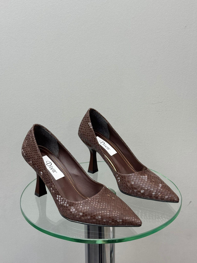 Kahve Kroko Kadın Topuklu Ayakkabı
