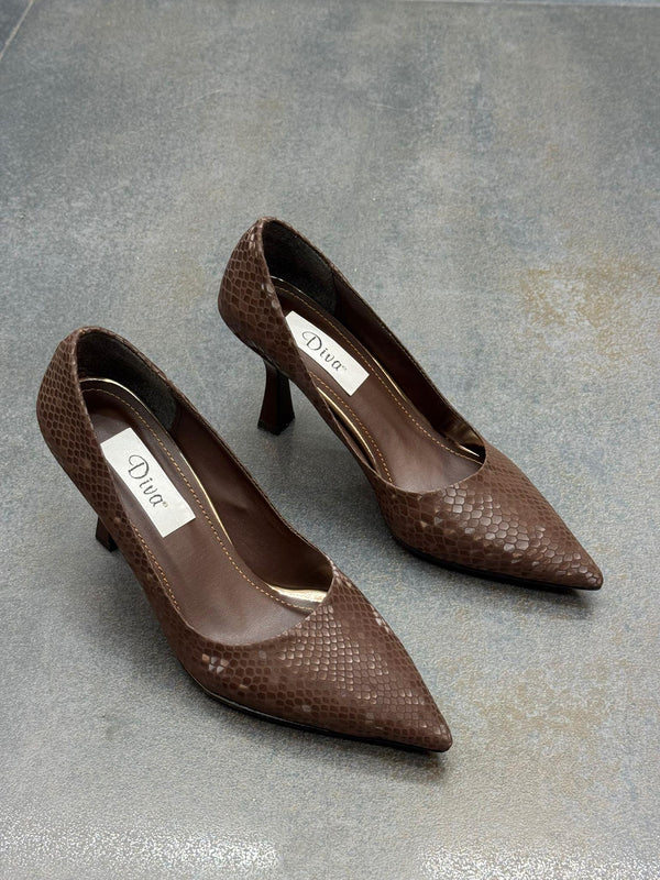 Kahve Kroko Kadın Topuklu Ayakkabı