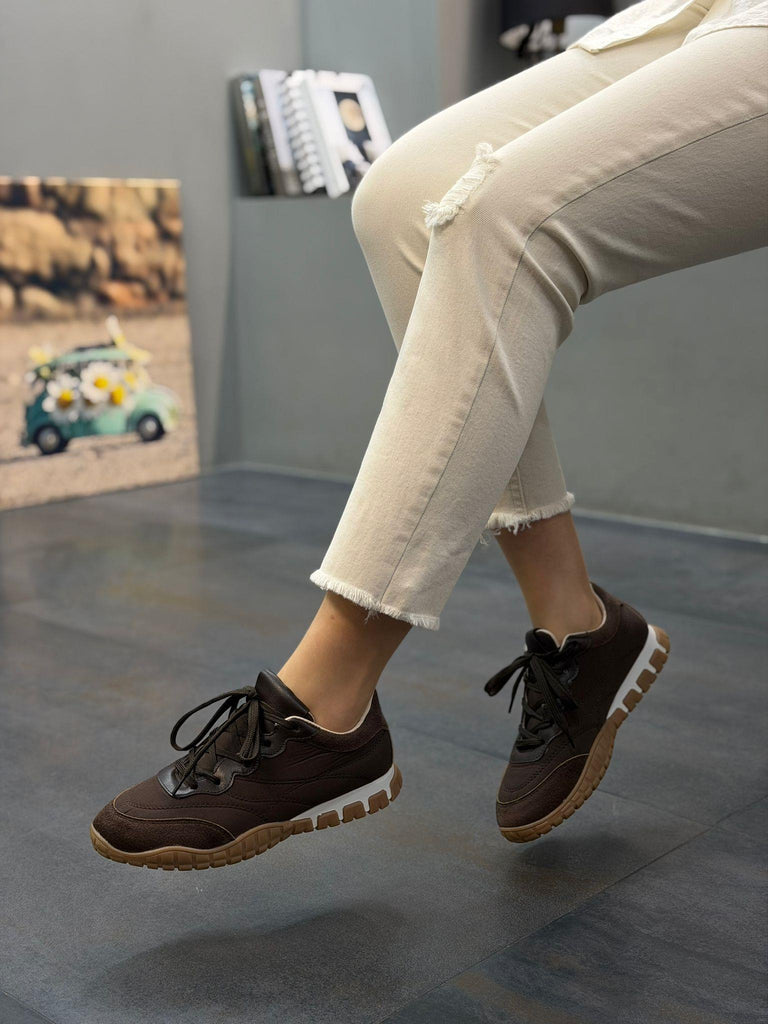 Kahve Paraşüt Kumaş Kadın Günlük Spor