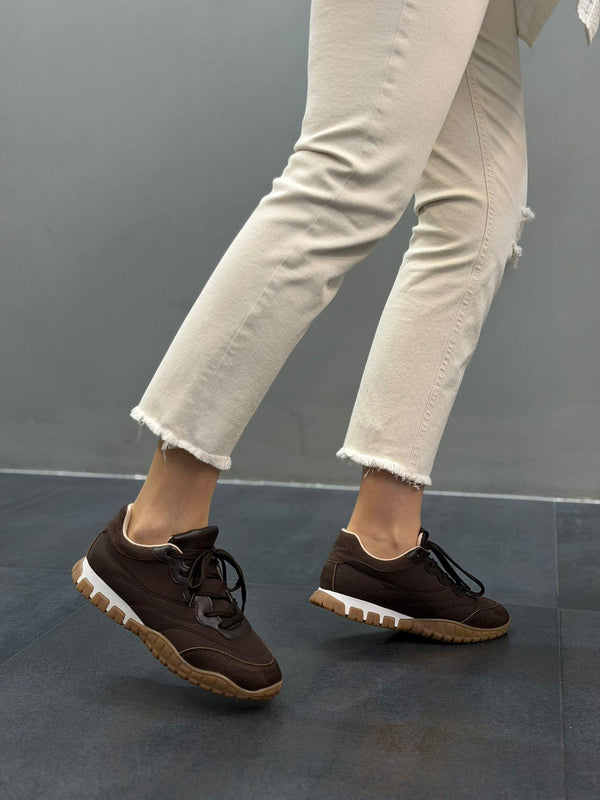 Kahve Paraşüt Kumaş Kadın Günlük Spor