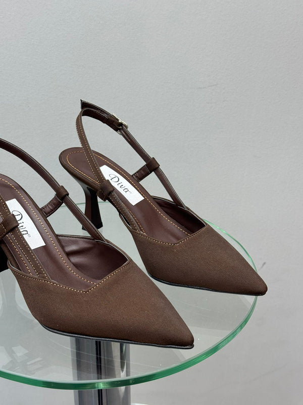 Kahve Saten İnce Topuklu Kadın Ayakkabı