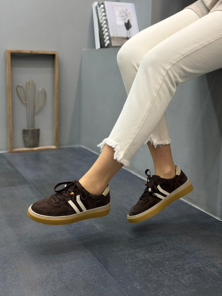 Kahve Süet Deri Bağcıklı Kadın Günlük Spor