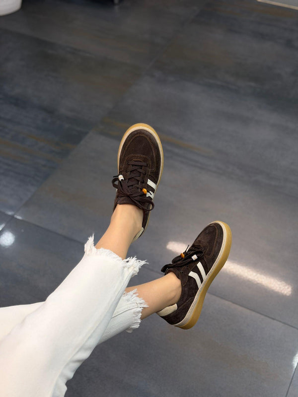 Kahve Süet Deri Bağcıklı Kadın Günlük Spor