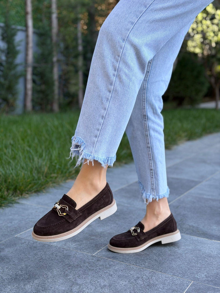 Kahve Süet Deri Tokalı Kadın Günlük Ayakkabı