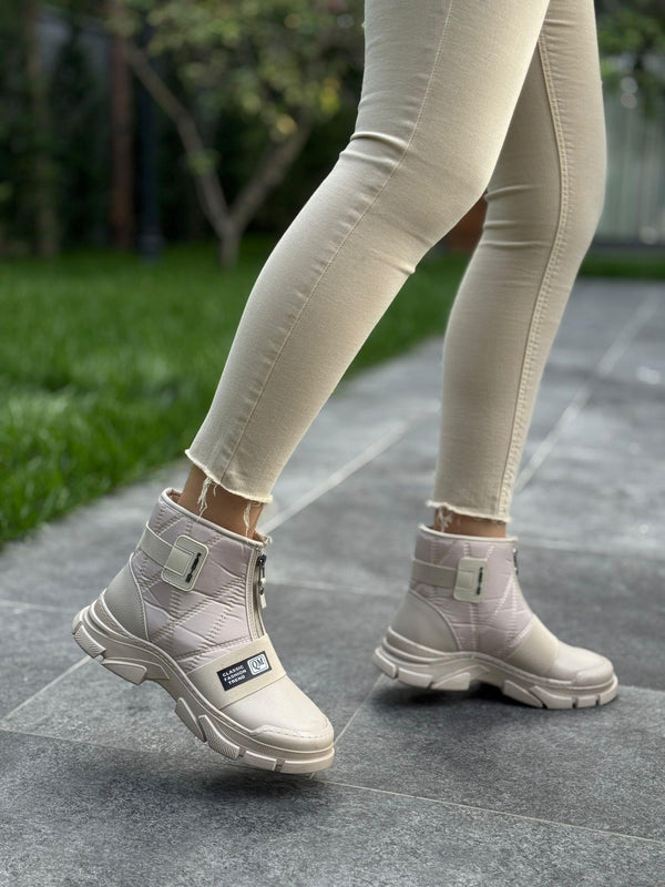 Krem Cilt Kapitone Kadın Günlük Bot