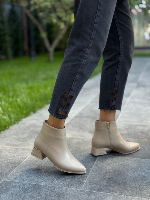 Krem Cilt Topuklu Kadın Günlük Bot