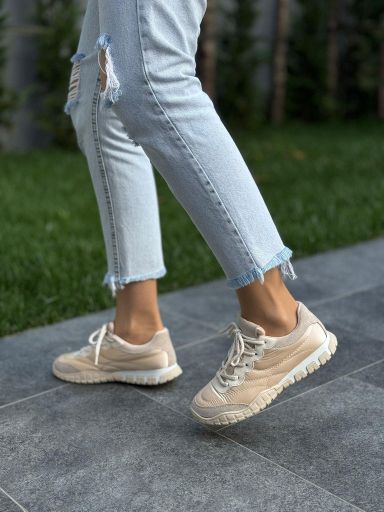 Krem Paraşüt Kumaş Kadın Günlük Spor