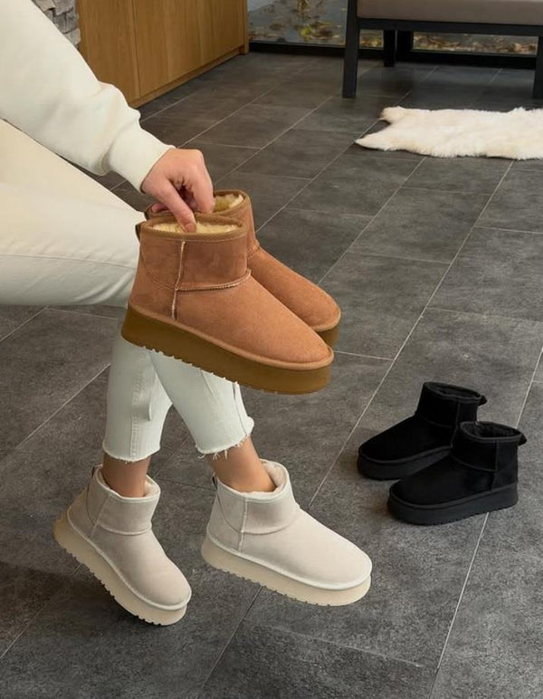 Krem Süet Kalın Taban Kadın Günlük Bot
