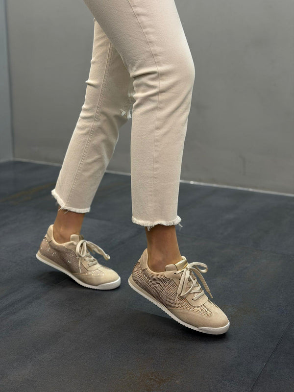 Krem Süet Taşlı Kadın Günlük Spor