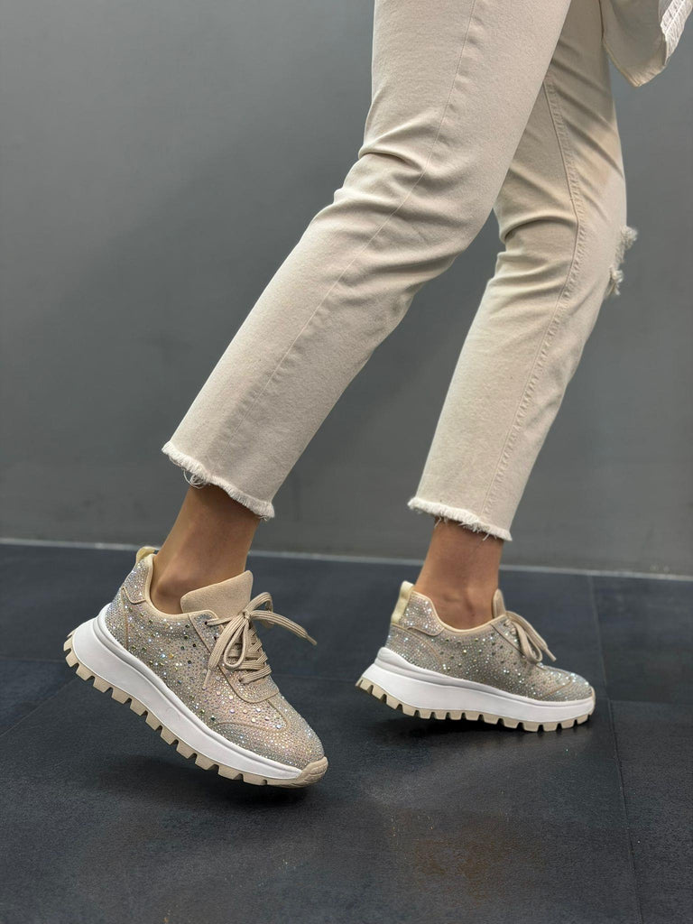 Krem Taşlı Kadın Günlük Spor Ayakkabı