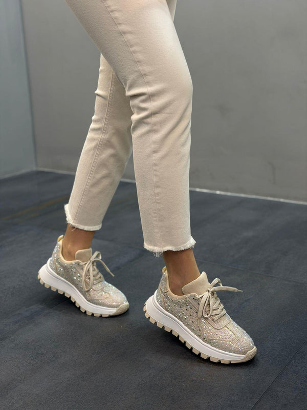 Krem Taşlı Kadın Günlük Spor Ayakkabı