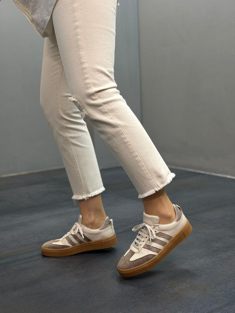 Krem Vizon Deri Kadın Günlük Spor Ayakkabı