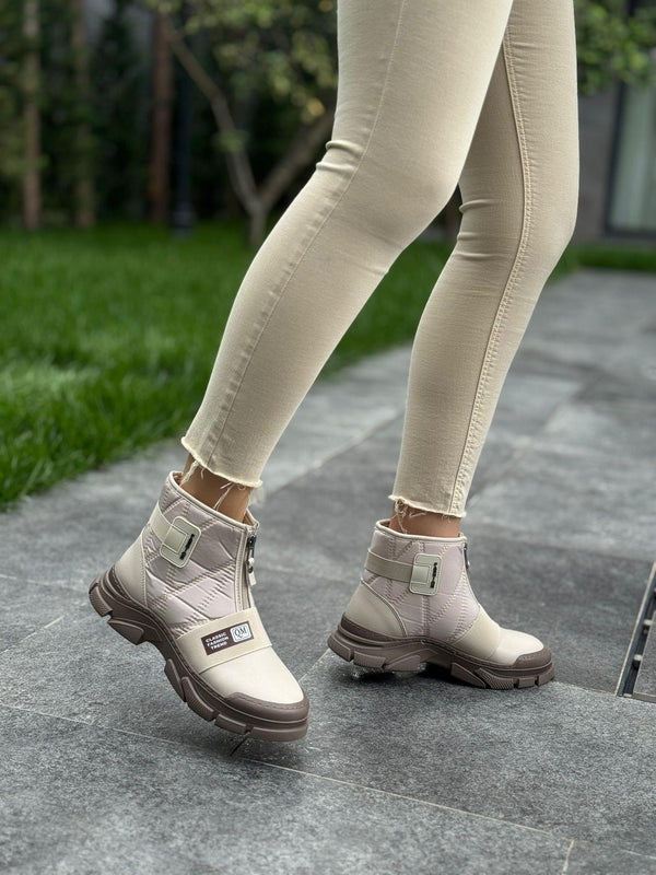 Krem Vizon Kapitone Kadın Günlük Bot