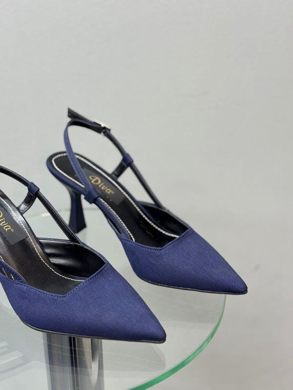 Lacivert Saten İnce Topuklu Kadın Ayakkabı