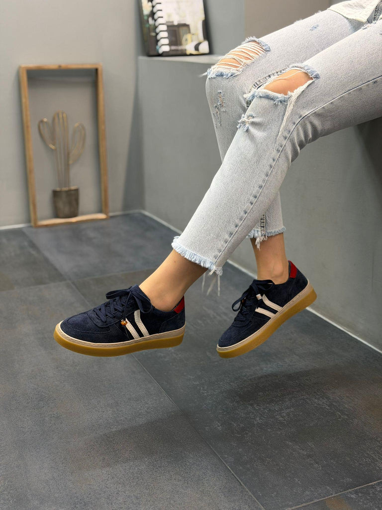 Lacivert Süet Deri Bağcıklı Kadın Günlük Spor