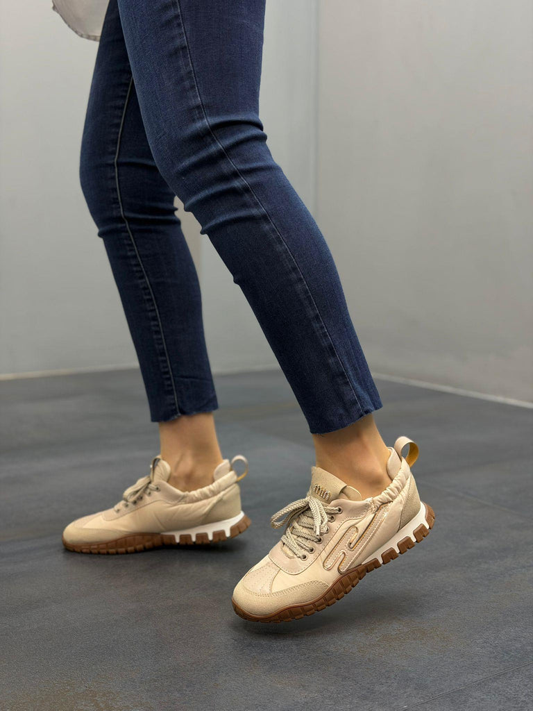 LİNDA Krem Parşüt Kumaş Kadın Günlük Spor