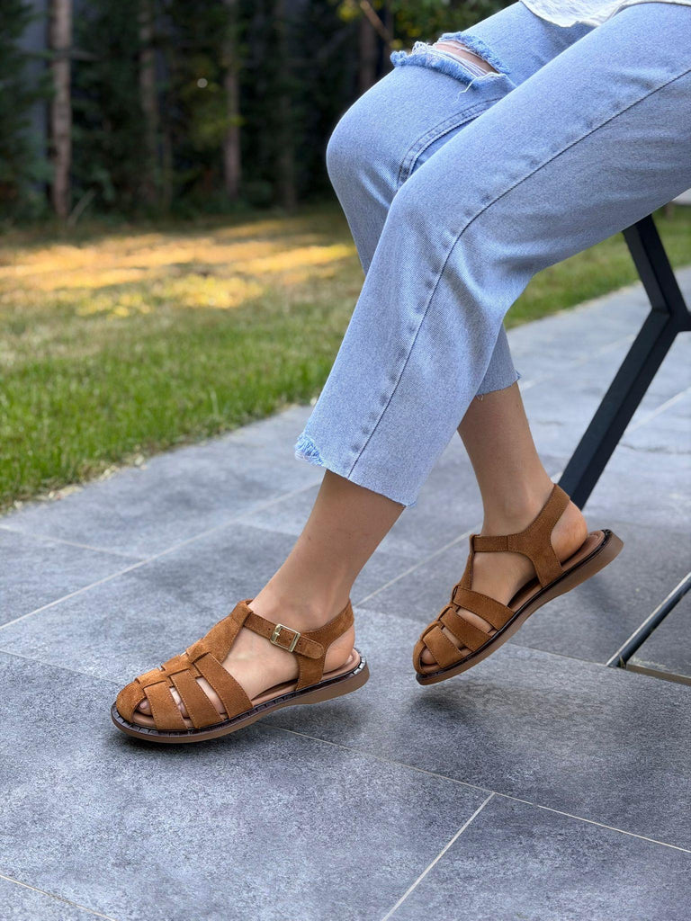 LİORA Taba Süet Deri Kadın Günlük  Sandalet