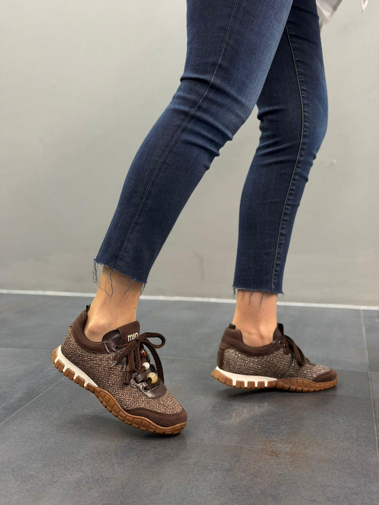 LİYA Kahve Örgü Kumaş Bağcıklı Kadın Spor