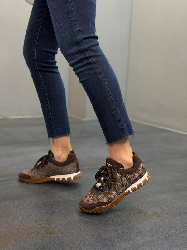 LİYA Kahve Örgü Kumaş Bağcıklı Kadın Spor