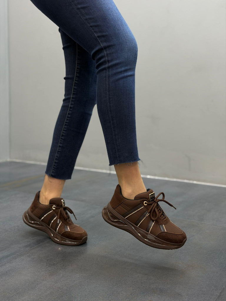 MİLA Kahve Taşlı Paraşüt Kumaş Kadın Günlük Spor