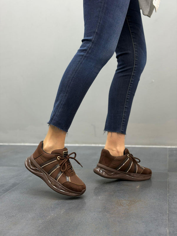 MİLA Kahve Taşlı Paraşüt Kumaş Kadın Günlük Spor