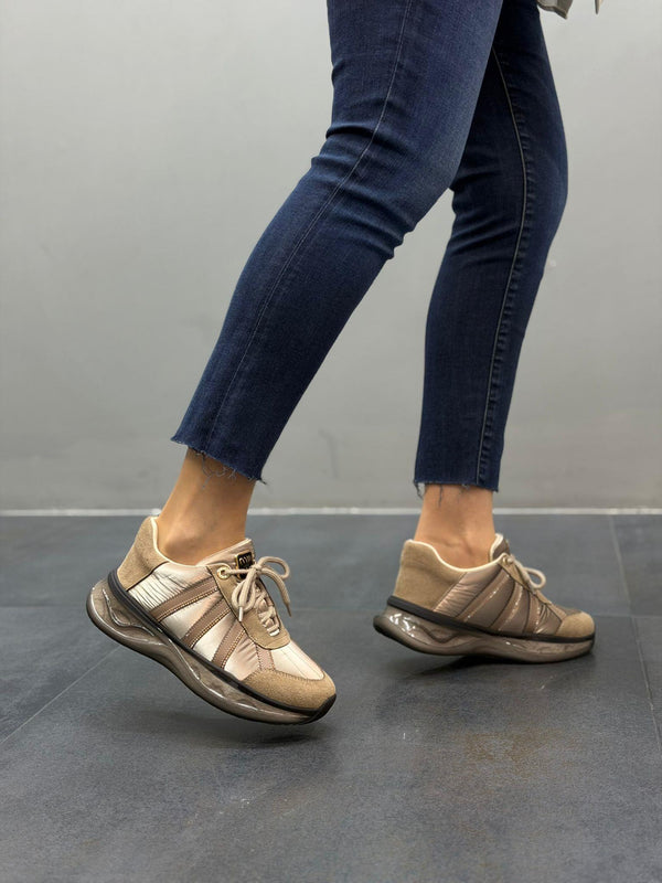 MİLA Krem Taşlı Paraşüt Kumaş Kadın Günlük Spor