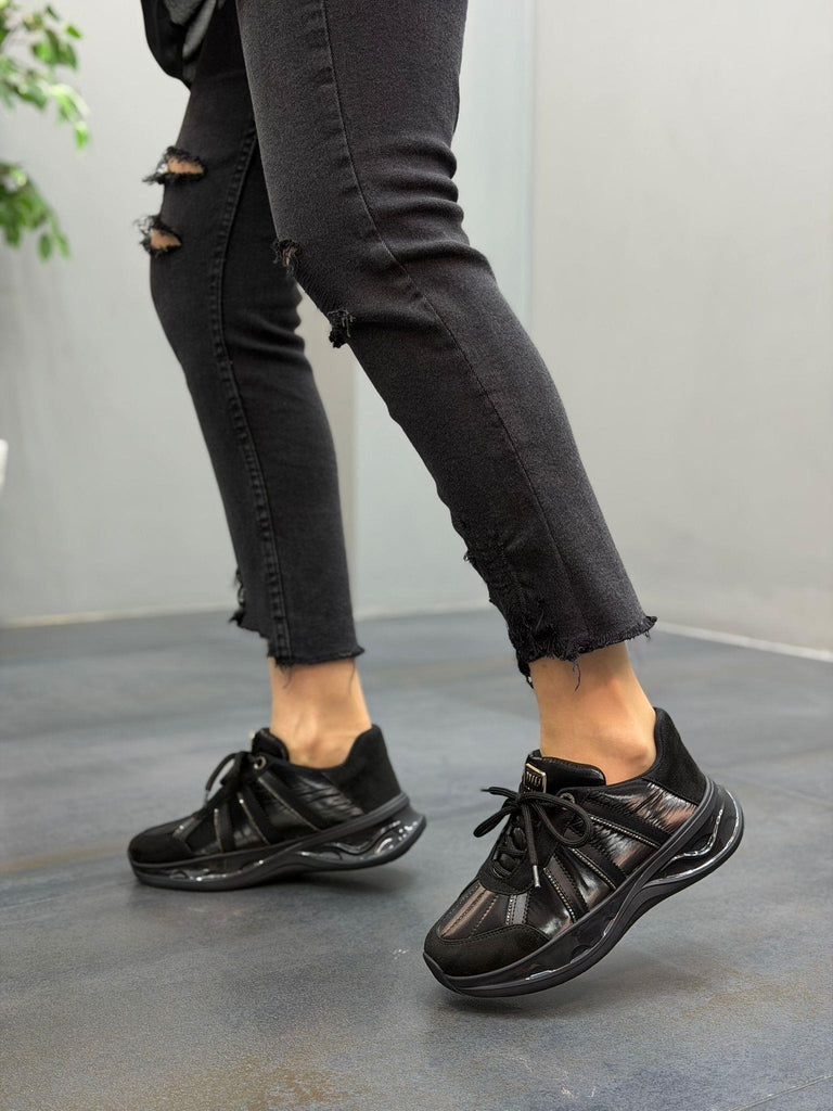 MİLA Siyah Taşlı Paraşüt Kumaş Kadın Günlük Spor