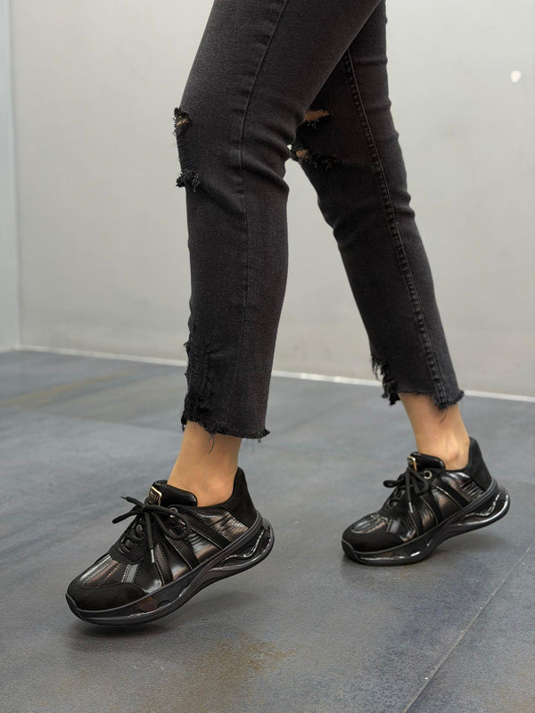 MİLA Siyah Taşlı Paraşüt Kumaş Kadın Günlük Spor