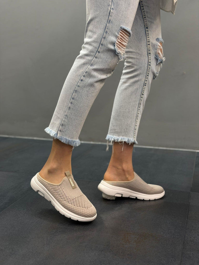 NİNA Bej Ortopedik Fileli Yazlık Kadın Terlik