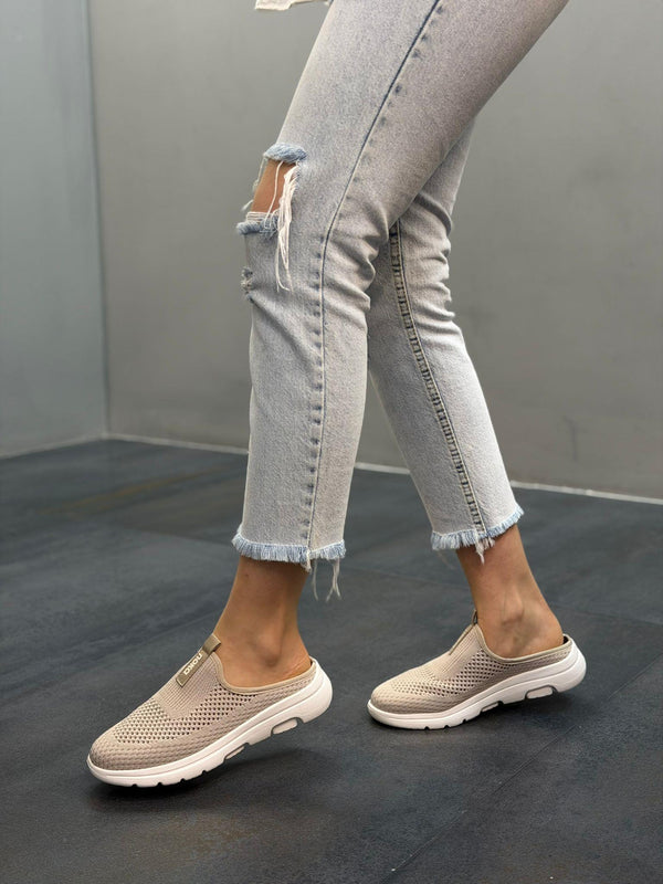 NİNA Bej Ortopedik Fileli Yazlık Kadın Terlik