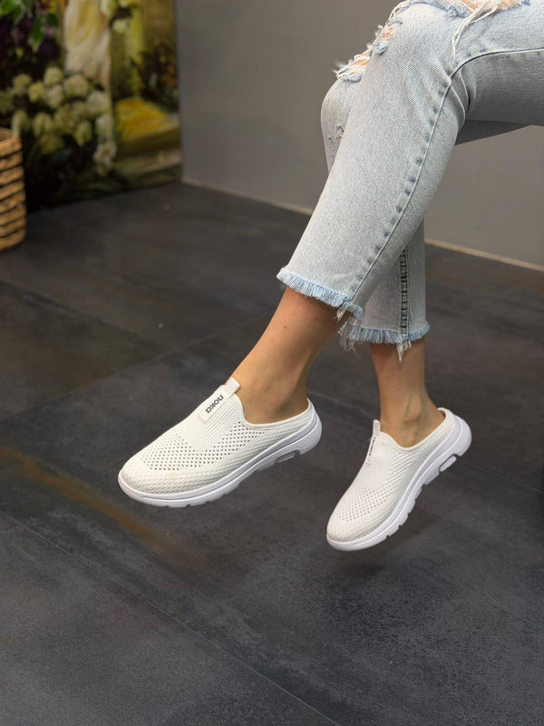 NİNA Beyaz Ortopedik Fileli Yazlık Kadın Terlik