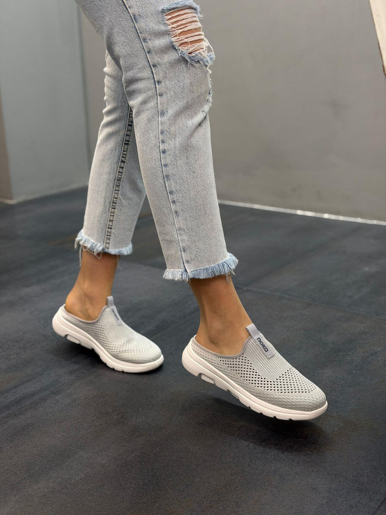 NİNA Gri Ortopedik Fileli Yazlık Kadın Terlik