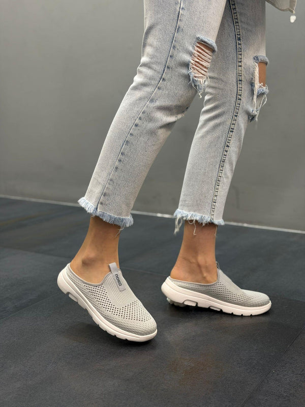 NİNA Gri Ortopedik Fileli Yazlık Kadın Terlik